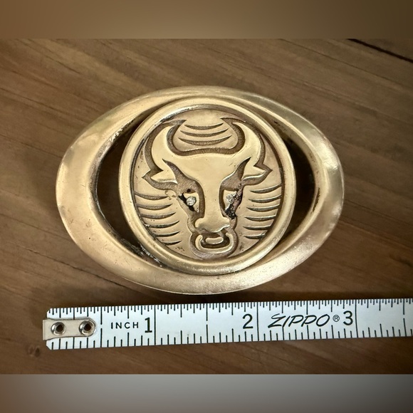 Vintage Brass Bull Belt Buckle • Taurus Zodiac Steer Head Western Rodeo - Picture 6 of 7